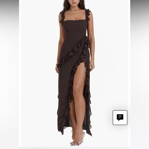 House of CB Brown Ruffle Dress
